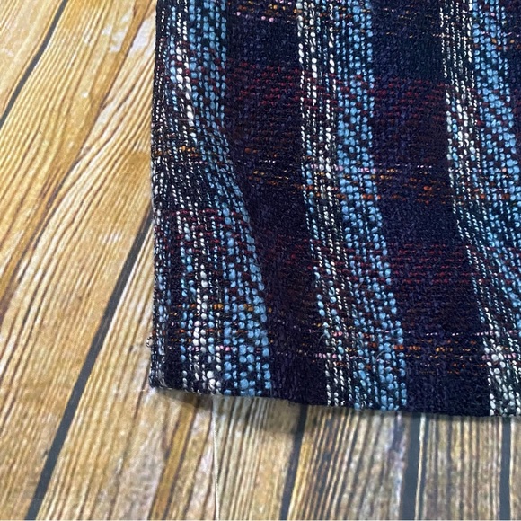 LOFT Blue Pink Red Plaid Tweed Wool Blend Pencil Skirt - Picture 2 of 5